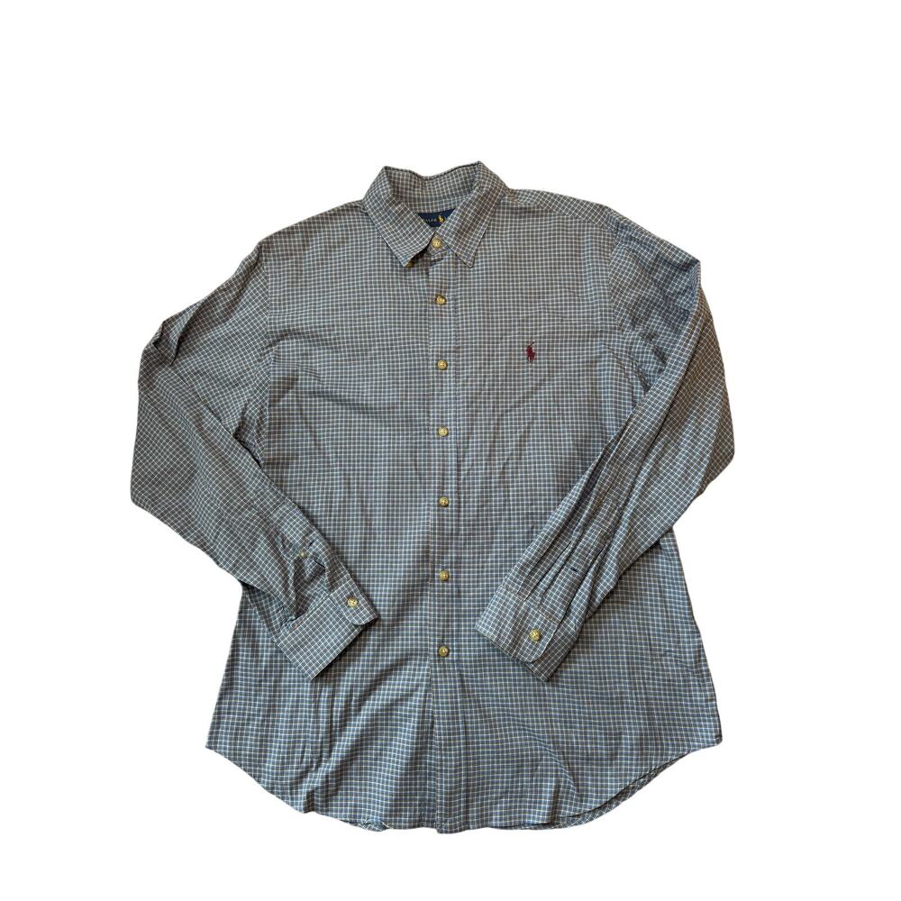 Polo Ralph Lauren Button Up Shirt Mens Large L Blue Plaid Check Cotton Pony